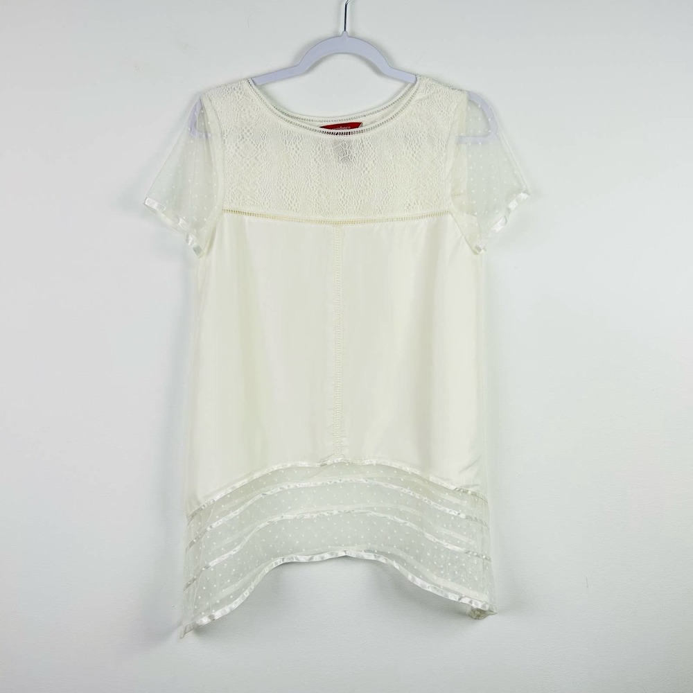 Sundance 100% Silk Ivory cream Swiss Dot Blouse Size Small